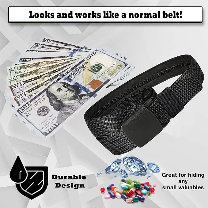 Security Money Belt with Hidden Money Pocket - Nylon Tactical Belt for Men & Women with Nonmetallic Buckle - Security Money Belt for Valuables, Cash, Passport - Cashsafe Anti-Theft Wallet, Large - Image 4