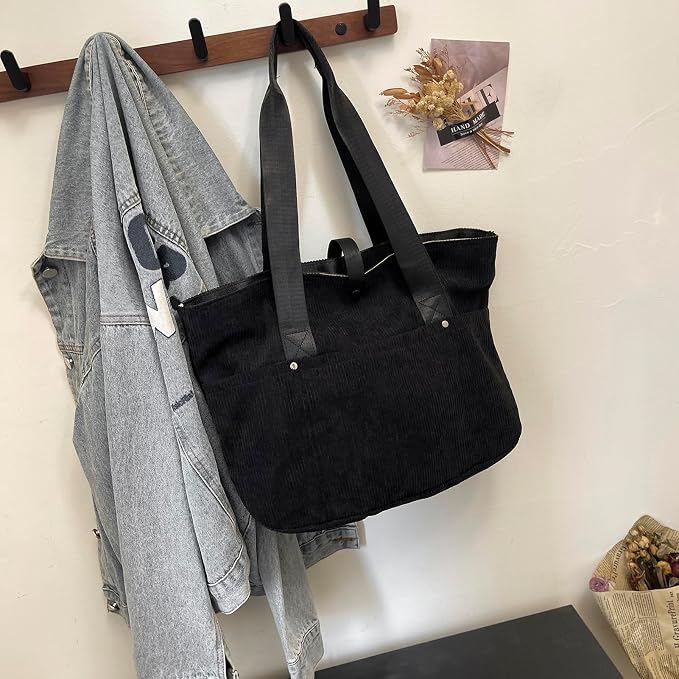 Corduroy Tote Bag Womens Foldable Purses and Handbags for Work Travel - Image 2