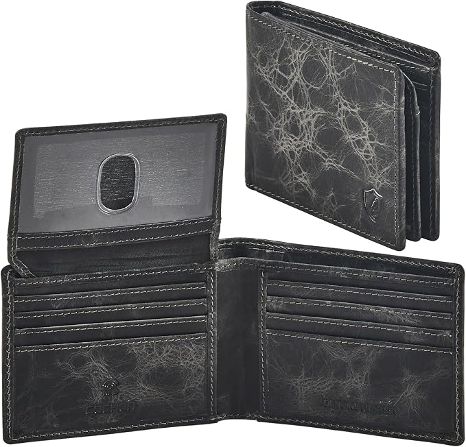 Wallet for Men Slim RFID Blocking Leather Bifold Minimalist 2 ID Windows Gift Box Carteras Para Hombres (DISTRESSED, ANTHRACITE) by Cochoa