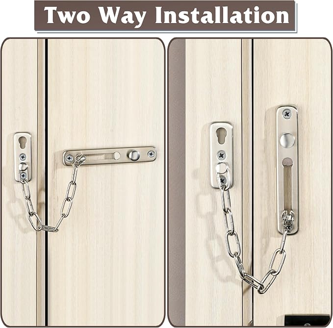 Alise Chain Door Guard Lock，Door Chain Locks with Safety Spring Anti-Theft Press Latch,Chain Locks for Inside Door and Extra Front Door Lock, Brushed Nickel(2 Pack) | Stainless Steel,Door Chain Lock Guard with Spring Anti-Theft Press Button,Door Lock L... - Image 5