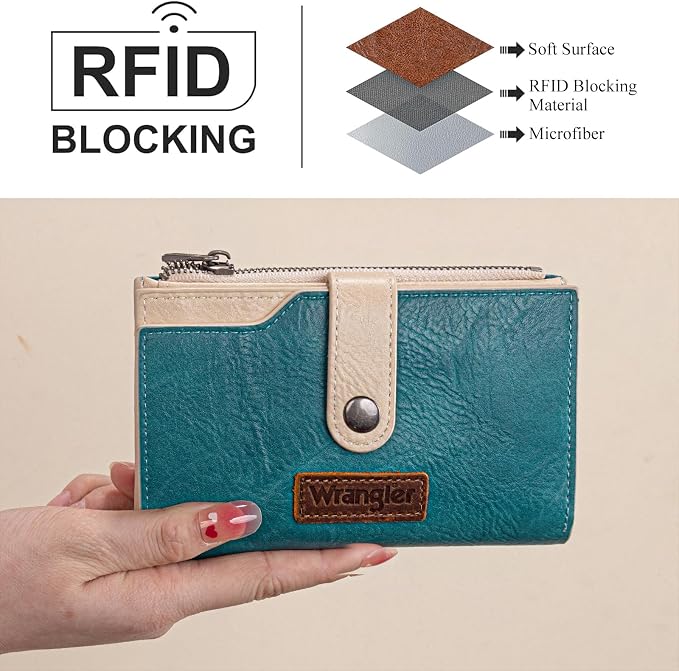 Wrangler Wallet for Women Bifold Card Holder with Zipper and ID Window - Image 2
