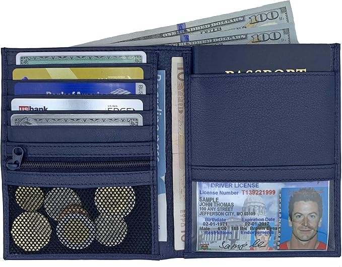 Blue RFID Genuine Leather Passport Wallet - Image 3