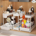 3-Pack 2-Tier L-Shaped Under Sink Organizers with Sliding Drawers | Multi-use kitchen & bathroom storage, 14.85 inch white cabinet organizer, space-saving sliding drawer design. by Sevenblue