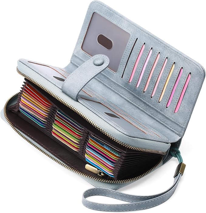 GAEKEAO Leather Credit Card Holder Wallet for Women RFID Blocking Large Capacity Bifold Zipper Card Case Organizer with Wristlet 45 Slots by GAEKEAO
