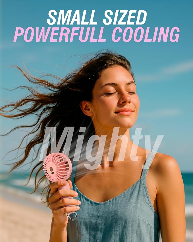 SABRENT ChillyPop Mini Rechargeable Personal Fan, USB-C, Pink | Lightweight quiet cooling; rechargeable USB-C; pocket-sized; travel & makeup fan; pink - Image 2
