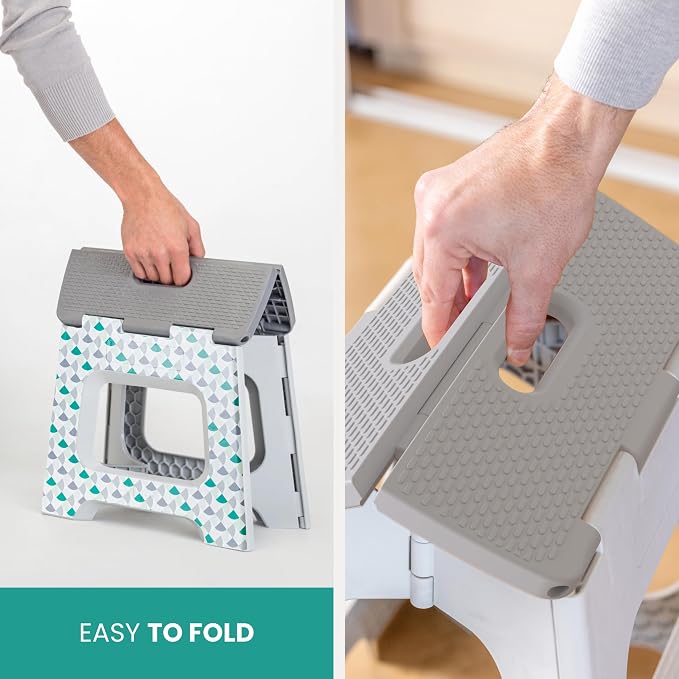 Vigar Compact Folding Step Stool for Adults 10-1/2 Inch Geometric | Foldable, Lightweight Portable Design, Carry Handle, Non Slip Surface, Space-Saving Body, Supports up to 330 lb - Image 8
