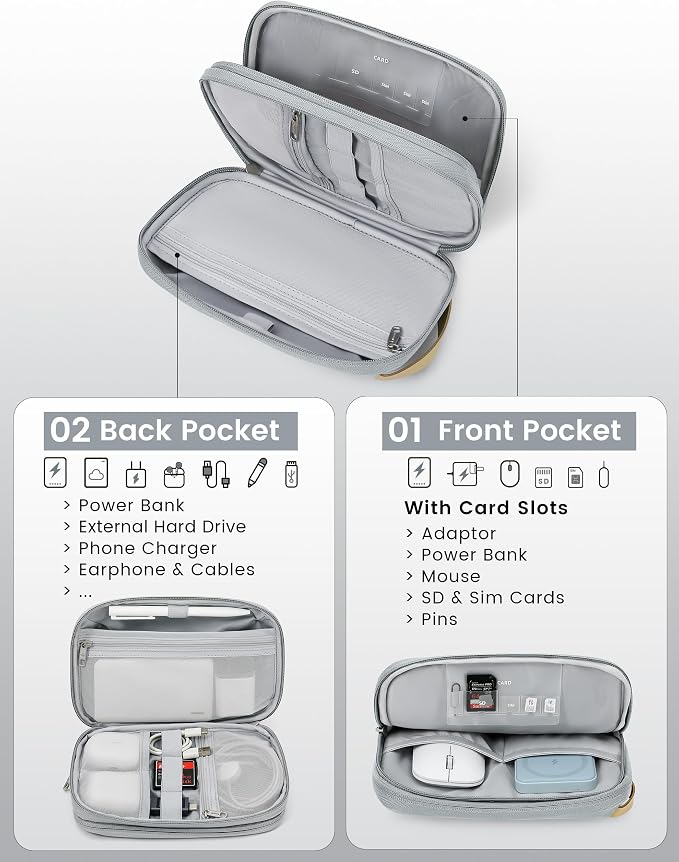 Travelkin Travel Cord Organizer, Cable Organizer For Electronic Accessories | Expandable electronics organizer, charger organizer, travel case, Large Capacity tech pouch for Card,Usbs, travel essentials - Image 4