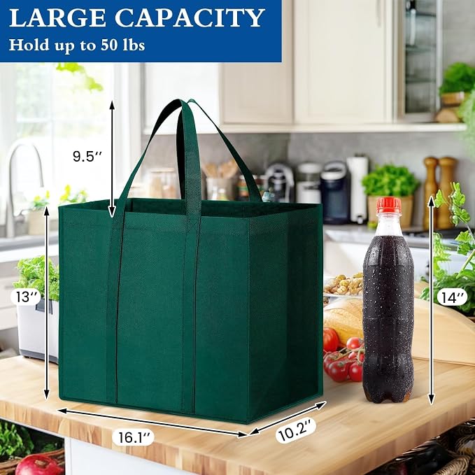 Reusable Grocery Shopping Bags 10 Pack Large Foldable Tote Bags Bulk | Eco Produce Bags with Long Handle for Shopping Groceries Clothes (5 Assorted Colors) - Image 4