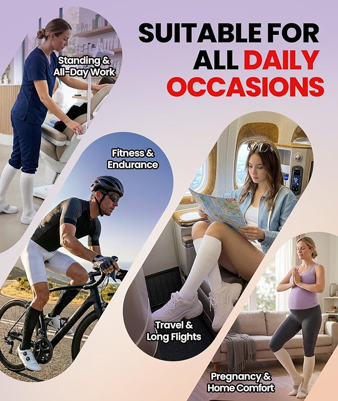 PULIOU Cooling Compression Socks for Women Men, 20-30 mmHg Circulation Knee High for Travel, Flying, Running, 2 Pairs - Image 6