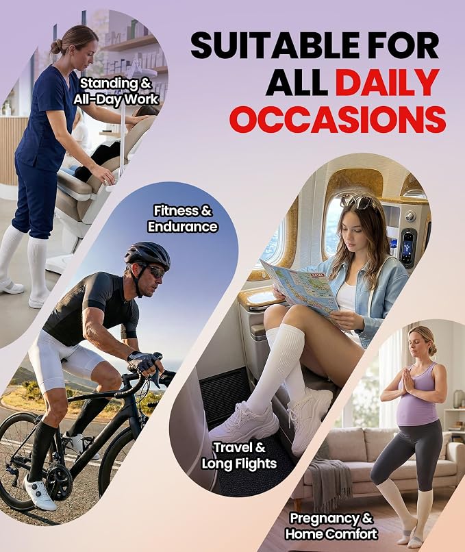 PULIOU Cooling Compression Socks for Women Men, 20-30 mmHg Circulation Knee High for Travel, Flying, Running, 2 Pairs - Image 6