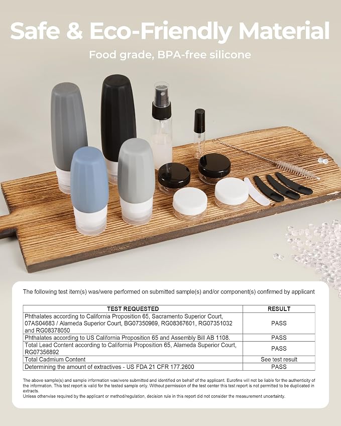 BAGSMART 18 Pack TSA Approved Travel Bottles for Toiletries, Leak Proof Silicone Travel Size Containers Bottles for Shampoo, Grey - Image 3