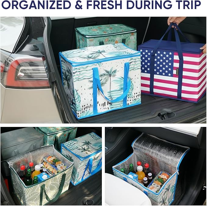BALEINE 2PK Insulated Reusable Grocery Bags, Collapsible Cooler Bag for Groceries, Heavy Duty Large Insulated Bag (16''x9''x13'', Patroit Celebration) - Image 5