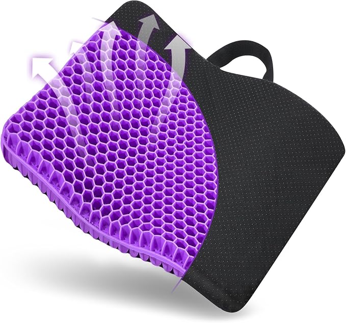 Gel Seat Cushion, for Long Sitting -Double Thick Gel Seat Cushion Breathable Honeycomb Chair Cushion with Non-Slip Cover for Office Chair Car, Wheelchair, Long Trips,Relief Sciatica Pain by Fzitiy