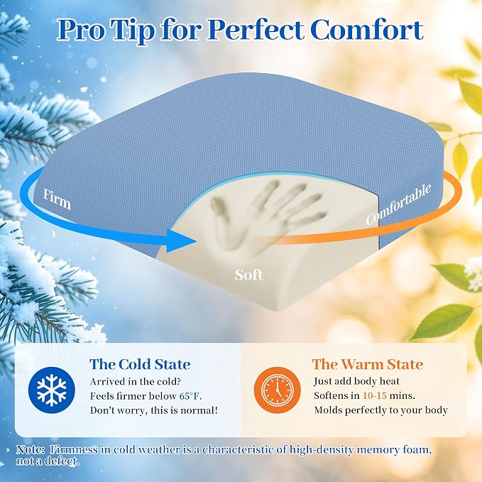 TranquilRelax Memory Foam Seat Cushion for Office Chair, 3-Inch, Light Blue | Medium-firm Support for Long Sitting, Washable Mesh Cover, Non-slip Base, Perfect for Car Seats & Short Drivers - Image 9