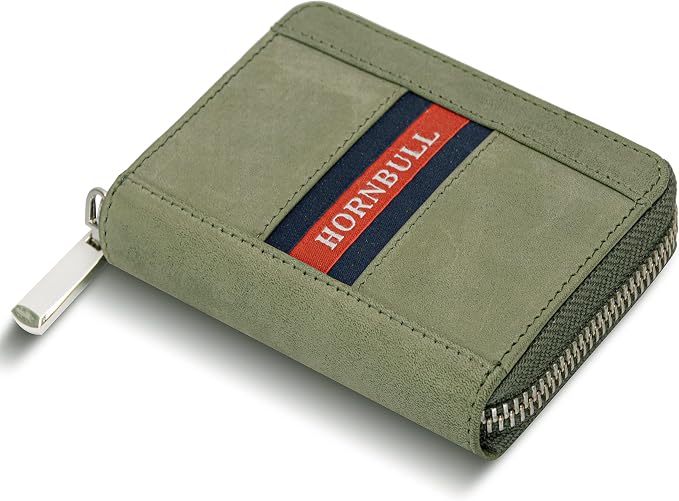 HORNBULL Steve RFID Blocking Leather Wallet for Men | Vertical Credit Debit Card Holder, Zip Around Wallet (Green Card Holder) - Image 8