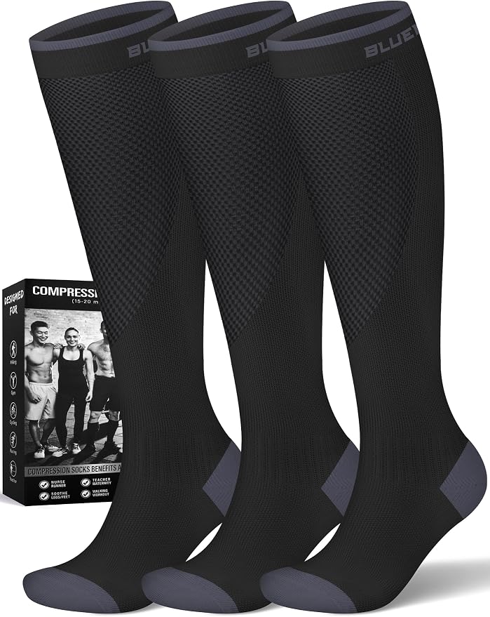 Compression Socks for Women and Men(3 Pairs)15-20mmHg - Best Circulation Support Socks by Bluemaple