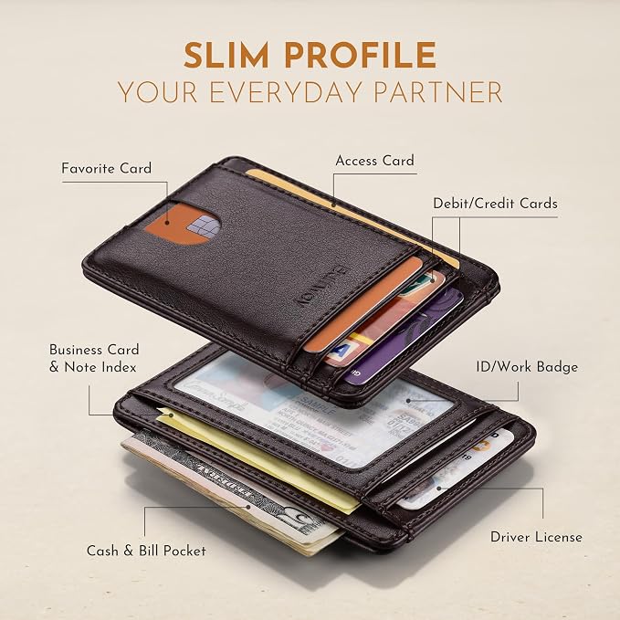 Buffway Slim Minimalist Front Pocket RFID Blocking Leather Wallets for Men and Women - Pebble Brown - Image 3