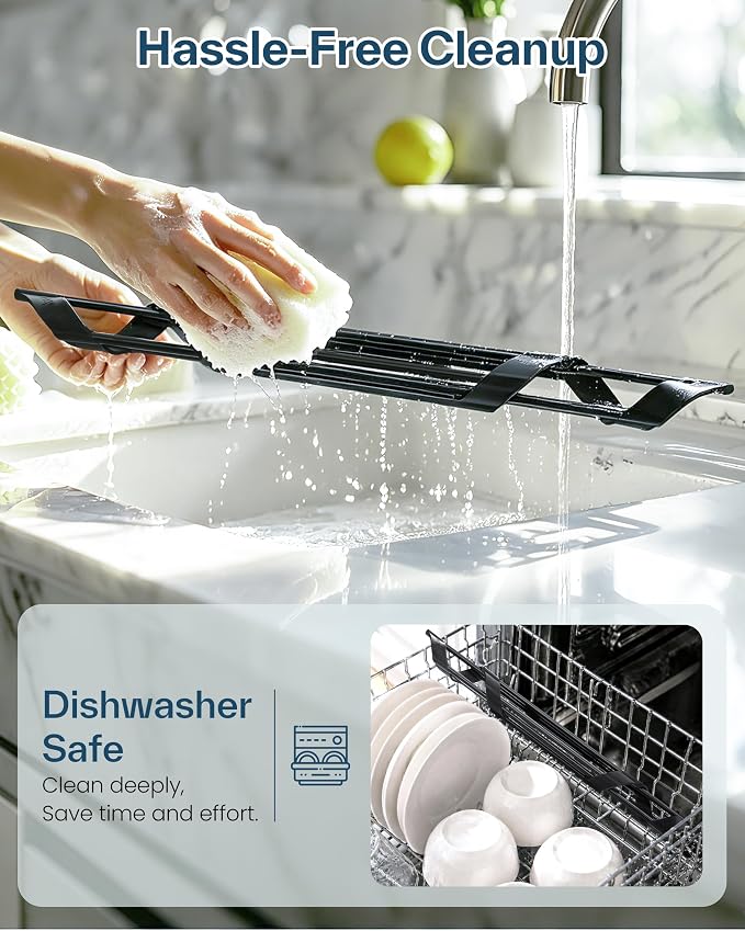 Ohuhu Corner Sink Caddy, Sponge Holder for Kitchen Sink Organizer - Silicone Wrapped Steel Anti Slip Rust Triangle Over the Sink Roll-UP Dish Drying Rack for Sink Corner Kitchen Sink Accessories - Image 9