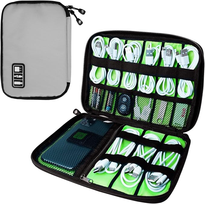 Lcsmaokin Electronics Organizer Travel Case,Electronic Accessories Storage Bag,Portable Waterproof Cable Organizer Bag,Travel Cord Organizer Bags for Small Charging Cord Storage,SD Card-Grey Green by Lcsmaokin