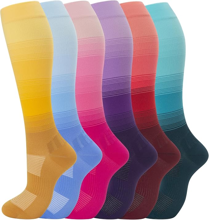 fenglaoda 6 Pairs Compression Socks for Women & Men Knee High Cute Circulation Socks for Nurse Pregnant Travel Athletic by fenglaoda