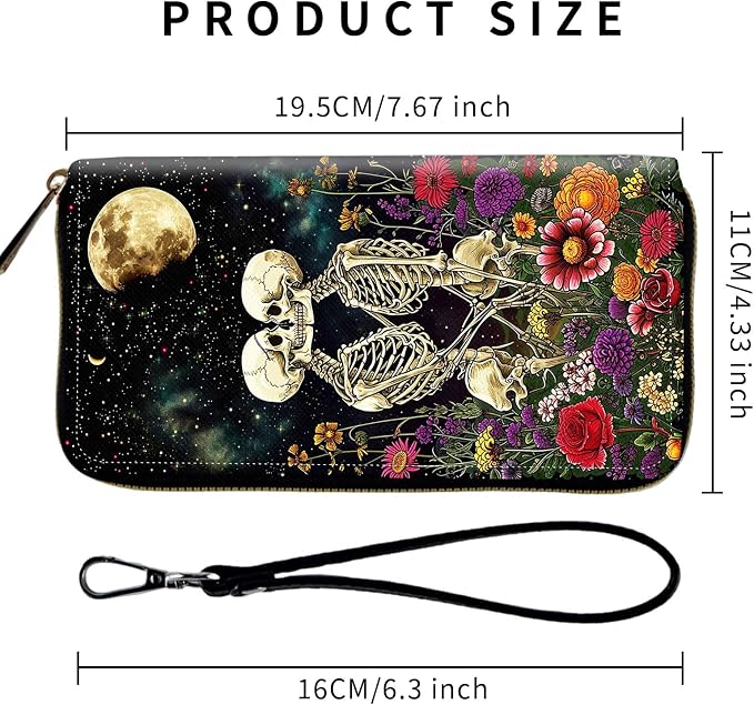 Wallet,Leather Long Wallet Suitable For Ladies And Teenagers - Detachable Wristband + RFID Travel Wallet With Card Slot - Skeleton Floral - Image 2