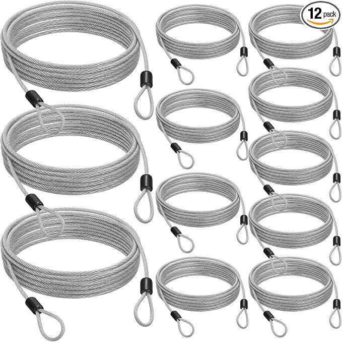 12 Pack Security Cable Luggage Lock with Loops 15 ft 3mm Braided Steel Coated Bike Cable Wire Double Loop Anti Theft Safety for U Lock, Padlock and Disc(Clear) by Fiada
