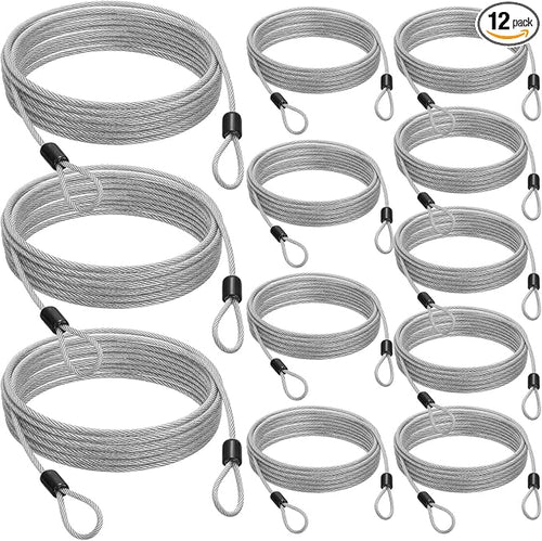12 Pack Security Cable Luggage Lock with Loops 15 ft 3mm Braided Steel Coated Bike Cable Wire Double Loop Anti Theft Safety for U Lock, Padlock and Disc(Clear) by Fiada