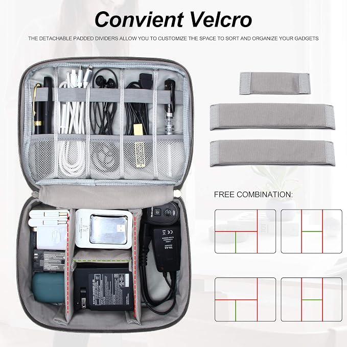 SELLYFELLY Electronic Bag Travel Cable Accessories Bag Waterproof Double Layer Electronics Organizer Portable Storage Case for Cable, Cord, Charger, Phone, Adapter, Power Bank, Kindle, Hard Drives - Image 6