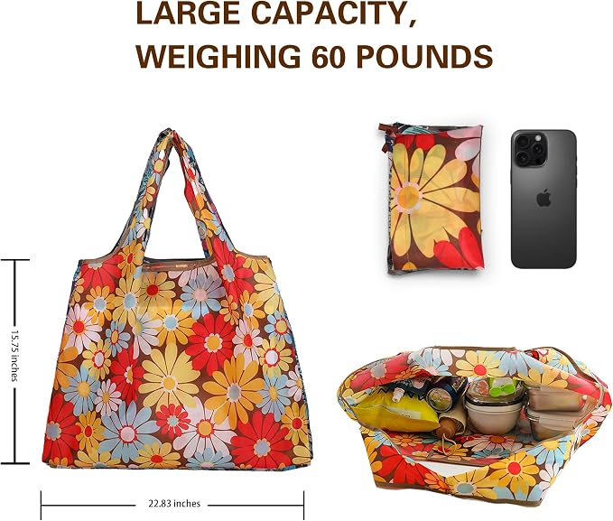 2-Piece reusable grocery bags,shopping bags,grocery bags Reusable Shopping 60+Pounds Capacit, Foldable, - Image 4