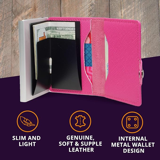 Pop Up Wallet for Women | Slim RFID Blocking Card Holder for Small Purses & Crossbody Bags | Minimalist Aluminum Wallet | Holds 4-6 Cards | Compact Travel Wallet - Image 7