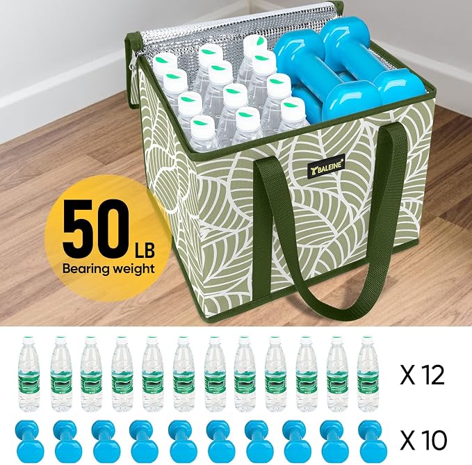 BALEINE 1PK Insulated Reusable Grocery Bag, Heavy Duty Shopping Tote | Foam & Foil Insulation, 9" Long Handles, Reinforced Bottom Keeps Upright, Fold Flat Storage, Water-Resistant Shopping Bag - Image 6
