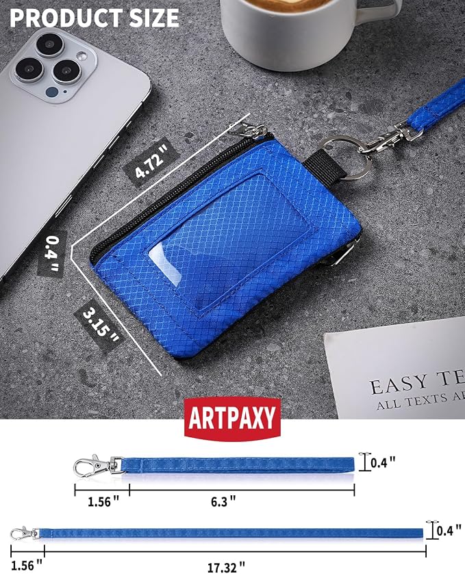 Artpaxy Minimalist Wallet For Mens Womens, Keychain RFID Blocking Zipper Small Wallet with ID Window 2 Lanyards,Water Resistant Travel Cash Card Coin Case Boys Girls - Image 2
