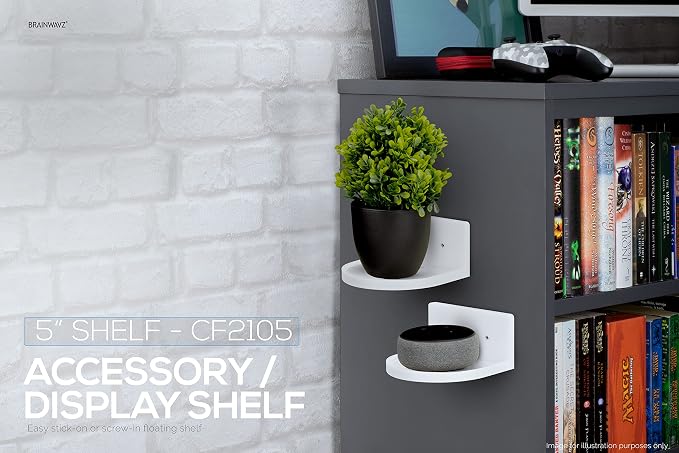 BRAINWAVZ 5” Small Floating Shelf, Adhesive & Screw in, for Bluetooth Speakers, Cameras, Plants, Books, Toys & More, Universal Shelves, Easy to Install Shelf CF2105 White - Image 8