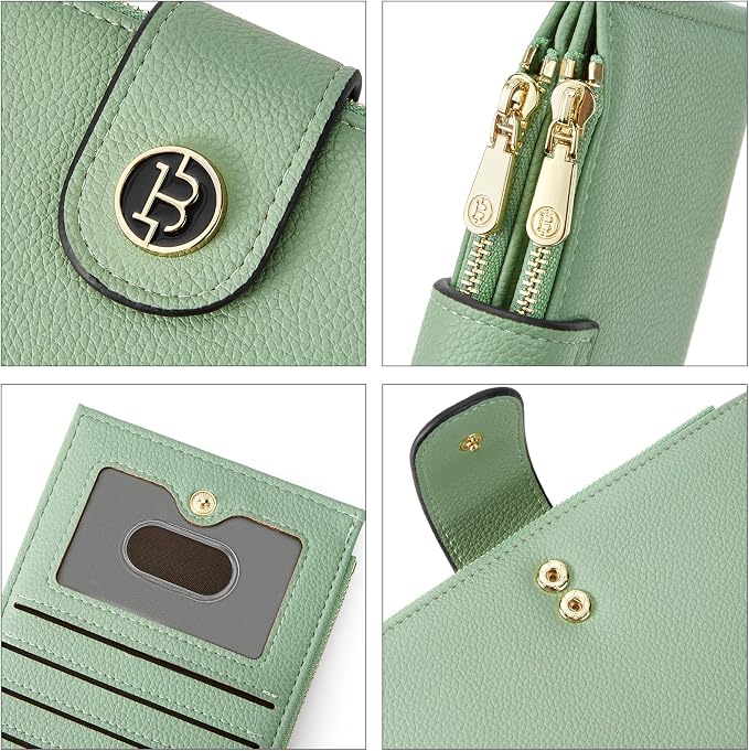 BOSTANTEN Leather Womens Wallet Large RFID Blocking Slim Card Holder | 16 Card Slots, 2 Zipper Pockets, Bifold, Long, Fits Most Purses, Organized Everyday Carry, Ladies Gifts, Green - Image 4