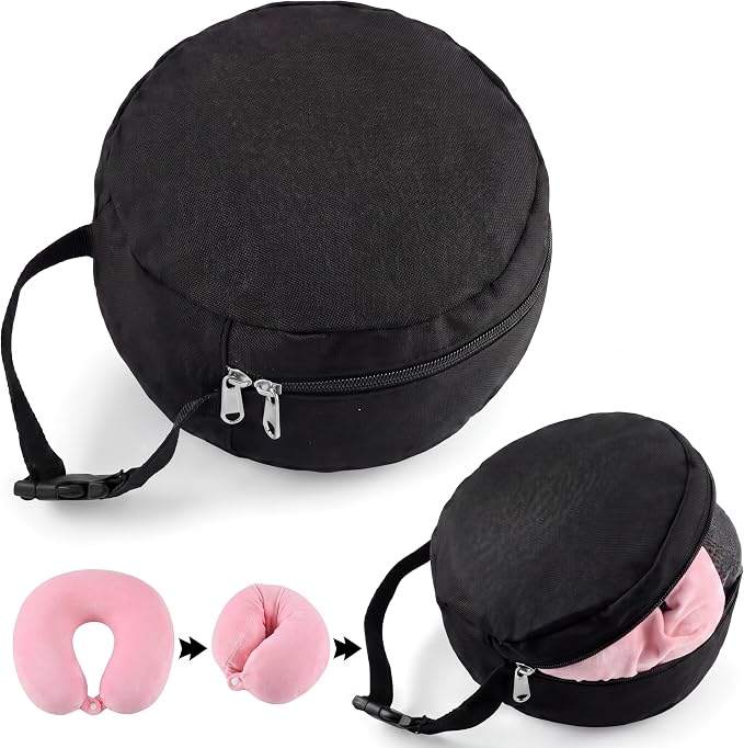 1 Pcs Travel Neck Pillow Bag Compact Travel Neck Carrying Case Bag for Airplane Train Journey Quick Release Clasp Attaches to Luggage Purse Backpack, Pillow Not Included (Black) by Yeyeplum