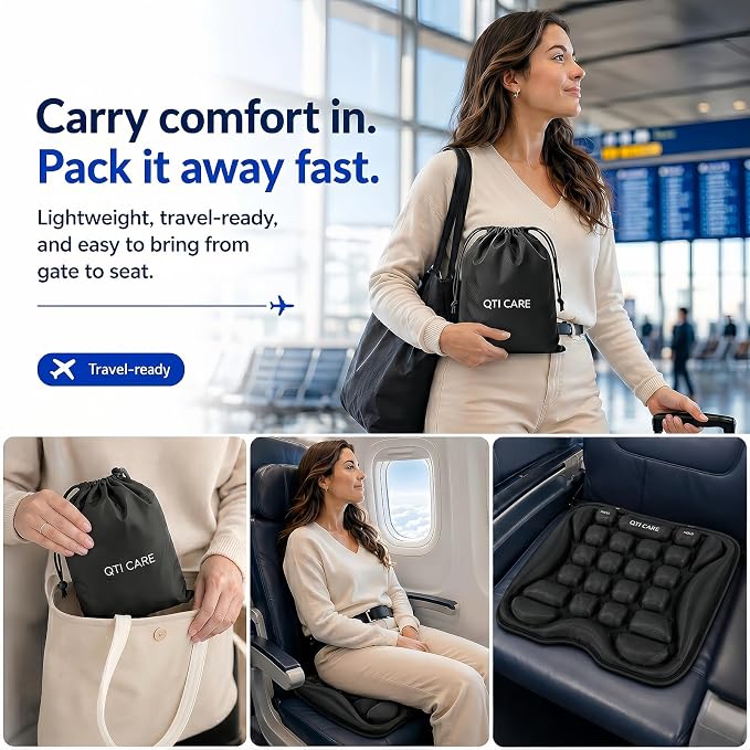 Airplane Seat Cushion, Air-Cell Travel Cushion for Long Flights, Inflatable Portable Seat Pad with Built-in Pump for Air Travel, Car, Office Chair and Wheelchair - Image 5
