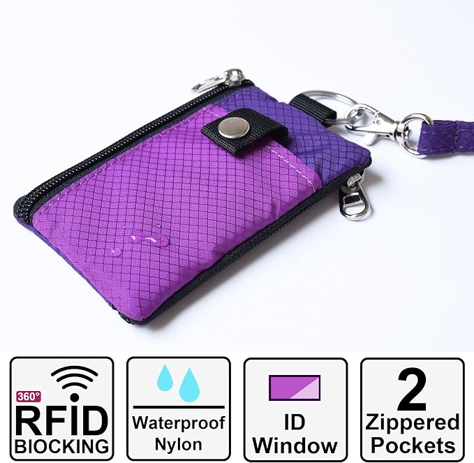 CHENSPRX Minimalist RFID Blocking Small Wallet with ID Window,WaterResistant Zip Id Case Wallet with Lanyard Keychain for Cards,Cash,Travel,Women,Men - Image 2