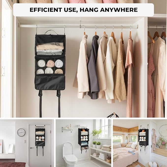 GRANNY SAYS Hanging Packing Cubes for Travel, Large Luggage Bags, Black | Portable Suitcase Organizer, Travel Packing Organizers, Compression Luggage Bags for Clothes, Carry on Closet Suitcase - Image 2