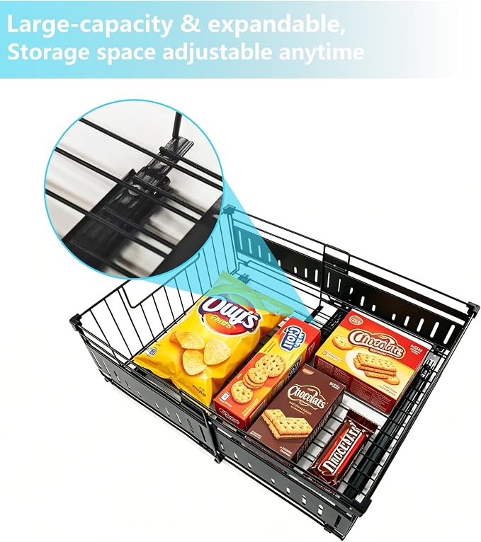 KimHong 2 Pack Pull Out Cabinet Organizer, Expandable Drawer Organizer with Adjustable Width 12.4"-19.5", Adhesive No Drill Under Cabinet Shelves for Home Kitchen Pantry with Silent Slides - Image 3