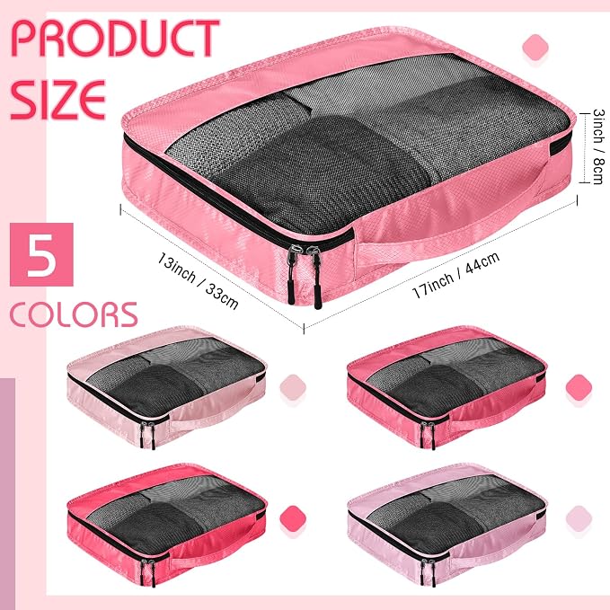 5 Pcs Packing Cubes for Suitcase Large Travel Cubes Carry on Luggage Organizer Bags for Clothes Accessories(L,Pink) - Image 2