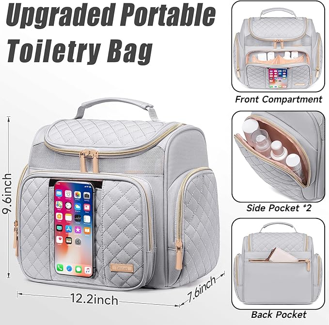 Tealari Large Toiletry Bag for Women Men,Bathroom Bag,Water Resistant Shower Bag,Makeup Bag,Portable Shower Caddy for College Dorm,Hanging Travel Toiletry Bag with Transparent Waterproof Phone Pocket - Image 4