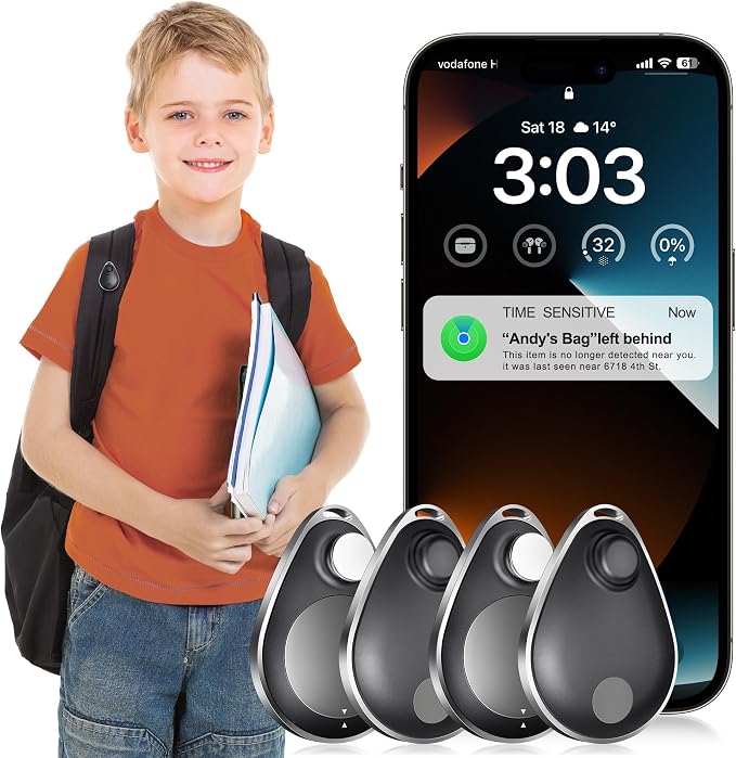 GPS Tracker for Kids 4 Pack, Magnetic Unlocker Tool, Hidden Anti-Removal Pin Tag, Works with Apple Find My (iOS only), No Monthly Fee, Tracking Device for Children Elderly Pets Backpack by lulaven