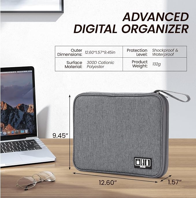 Cable Organizer Bag, Electronics Organizer Case for Tech Accessories | Store chargers, cables, power banks and adapters with elastic loops, mesh pockets and organized compartments for travel. - Image 2