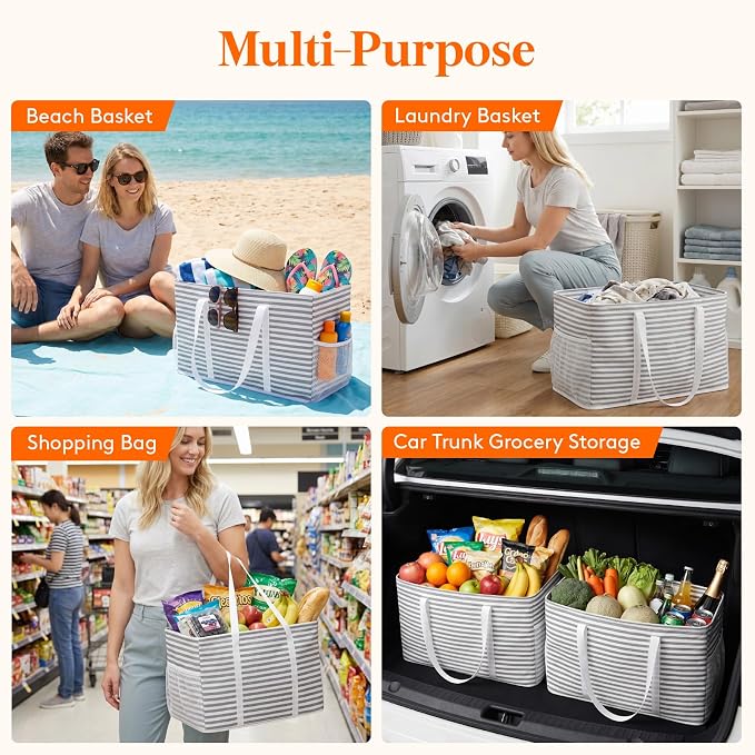 Lifewit Extra Large Tote Bag, Reusable Grocery Bags with Metal Wire Frame and Handles - Image 5