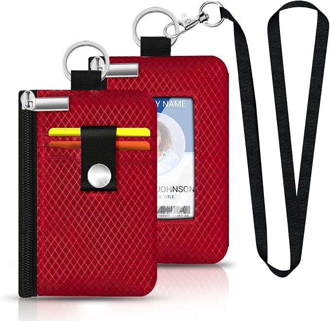 Minimalist RFID Blocking Small Wallet with ID Window,WaterResistant Zip Id Case Wallet with Lanyard Keychain for Cards,Cash,Travel,Women,Men (Red) - Image 6