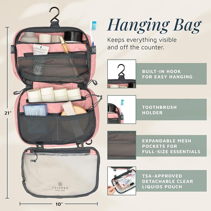 TRIPPED Travel Gear 3-Piece Travel Toiletry Bag Set | Includes Hanging Toiletry Bag, 311 TSA Liquid Bag, and Accessory Organizer Pouch with Lightweight Ripstop Construction - Image 3