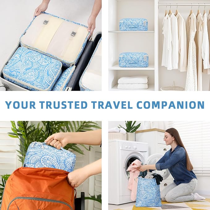 BAGAIL 8 Set Packing Cubes Luggage Packing Organizers for Travel Accessories-Blue paisley - Image 7