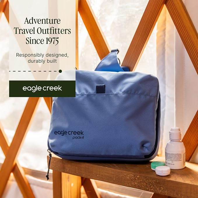 Eagle Creek Pack-It Trifold Toiletry Kit, Blue Dawn | Dopp Kit Toiletry Organizer with Padded Interior, Durable Hanging Hook and Large Compartments, Water-Resistant and Washable - Image 6