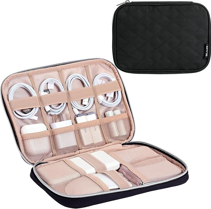 BELALIFE Electronic Organizer Bag | Tech Storage Bag for Cord, Charger, Phone, Earphone, Hard Drive, USB, SD Card and Electronic Accessories, Black by BELALIFE