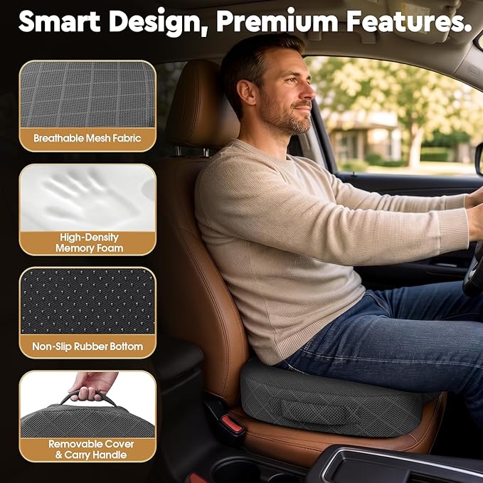 Seat Cushion - Memory Foam Sitting Pillow for Office Chair, Car Seat, Airplane, Bleacher - Sciatica & Hip & Coccyx Pain Relief Desk Chair Cushion for Long Sitting Office Workers, Car Drivers | for Car Seat, Airplane, Desk Chair - Sciatica & Hip & Coccy... - Image 6